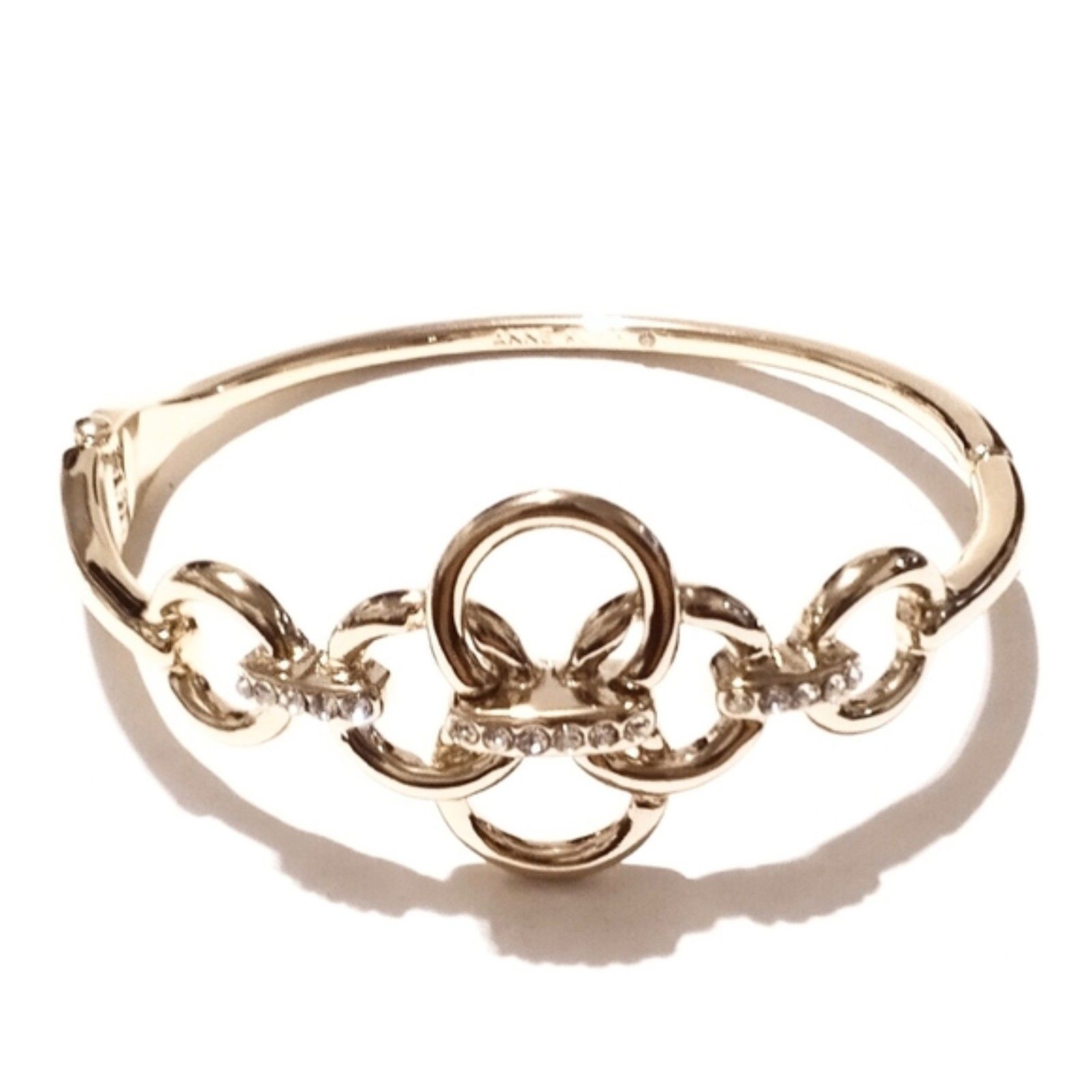 Anne Klein Gold Tone Rhinestone Accented Circle Design Hinged Bangle Bracelet 13$